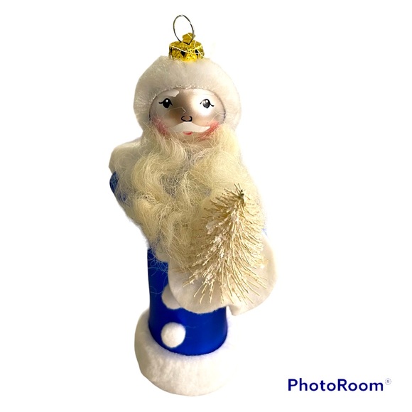 Beaux Arts Department 56 Santa Blue Glass Christmas Ornament Like New Boxed - Picture 1 of 5